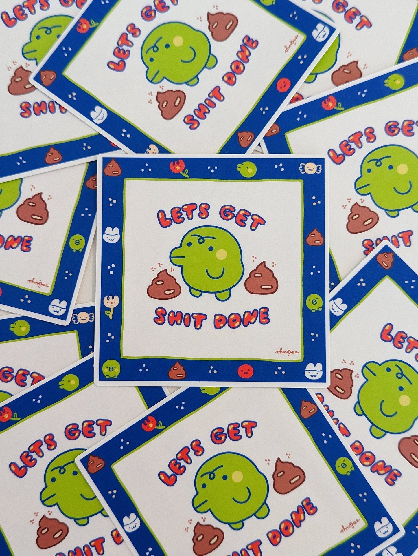 Kuchipatchi Tamagotchi Let's Get Shit Done Sticker| Cute Water-Resistant Sticker for Water Bottle, IPad, Laptop, Journal | cute poo sticker