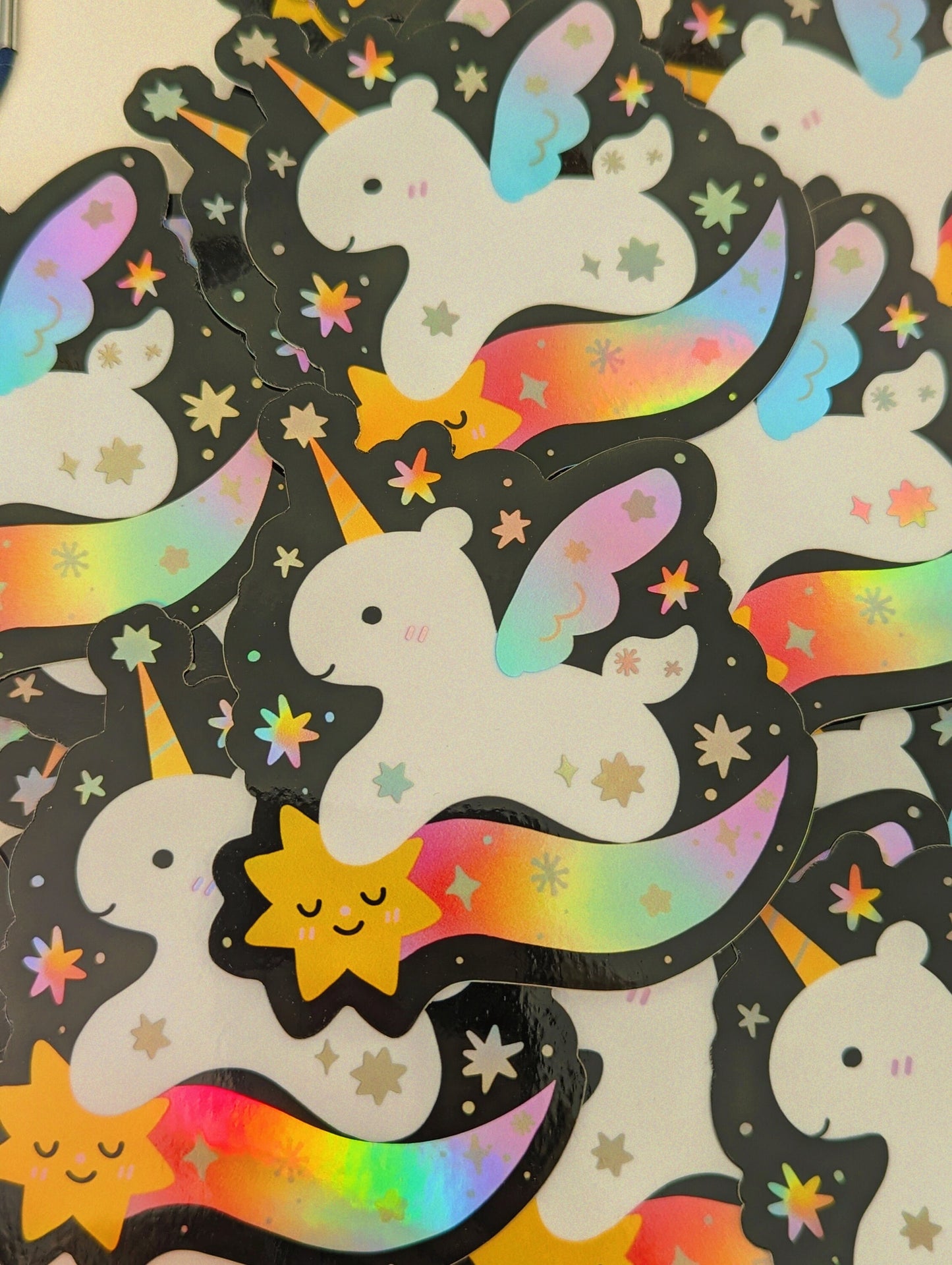 Rainbow Pegasus Holographic Sticker| Flying Unicorn with iridescent sparkles| Water-Resistant| Cute Magical Creature