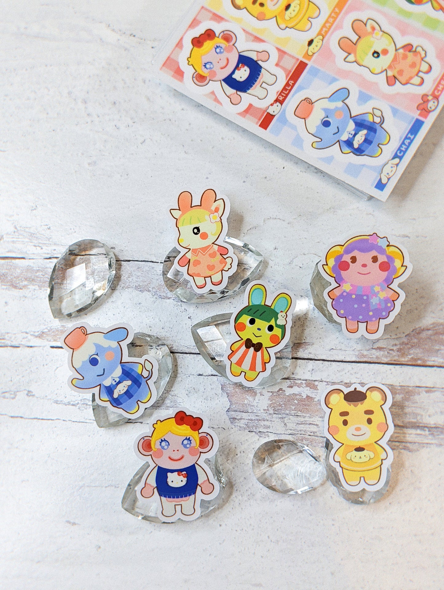 Animal Crossing San 4x4" Sticker Sheet -Durable Waterproof Vinyl- Cute ACNH New Horizons Villagers-Rilla Marty Etoile Chai Chelsea Toby
