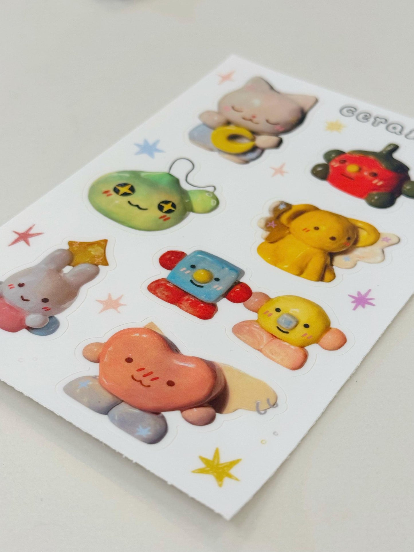 Ceramic Friends A6 Waterproof Durable Vinyl Sticker Sheet| Cute Little Guys Artwork| Perfect for Waterbottles Gifts Laptops| Animal &Friends