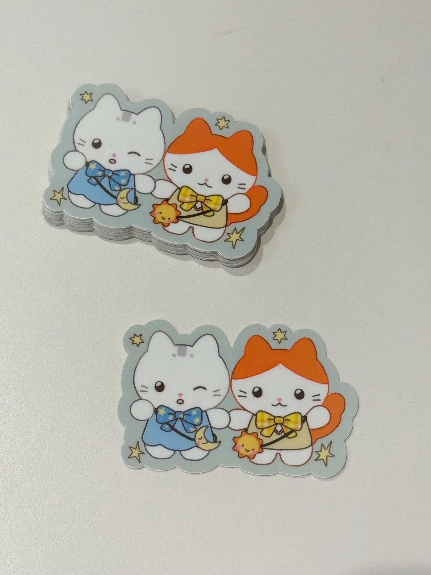 Waterproof Cute Cats Vinyl Sticker| Moon and Sun Kittens Kero & Yue| Kawaii Kitty decal gift for cat lovers| Perfect 4 waterbottles laptops