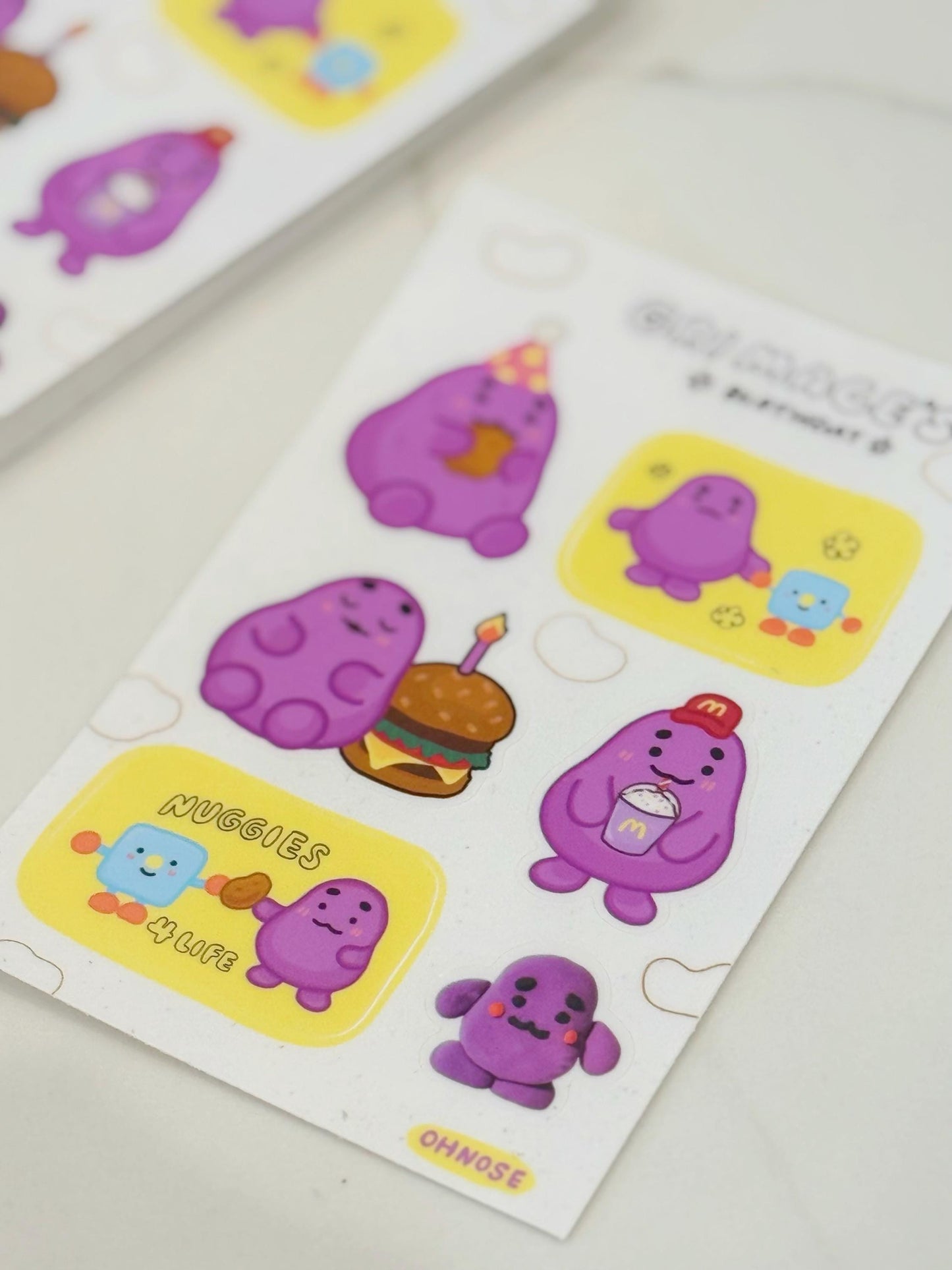 Grimace Birthday Vinyl Waterproof A6 Sticker Sheet | Grimace Shake, Nuggies, Burger Fries| McDonald's Character Fast Food Cute Stickers