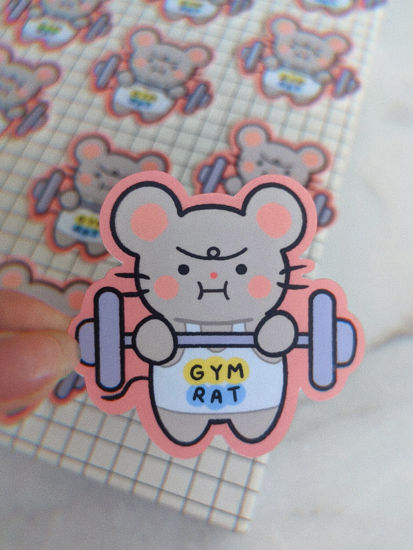 Little Apple the Gym Rat | Die Cut Sticker for Journal, Water Bottle, Planner | Lifting Weights | Deadlifts| Gym boi, cute rat