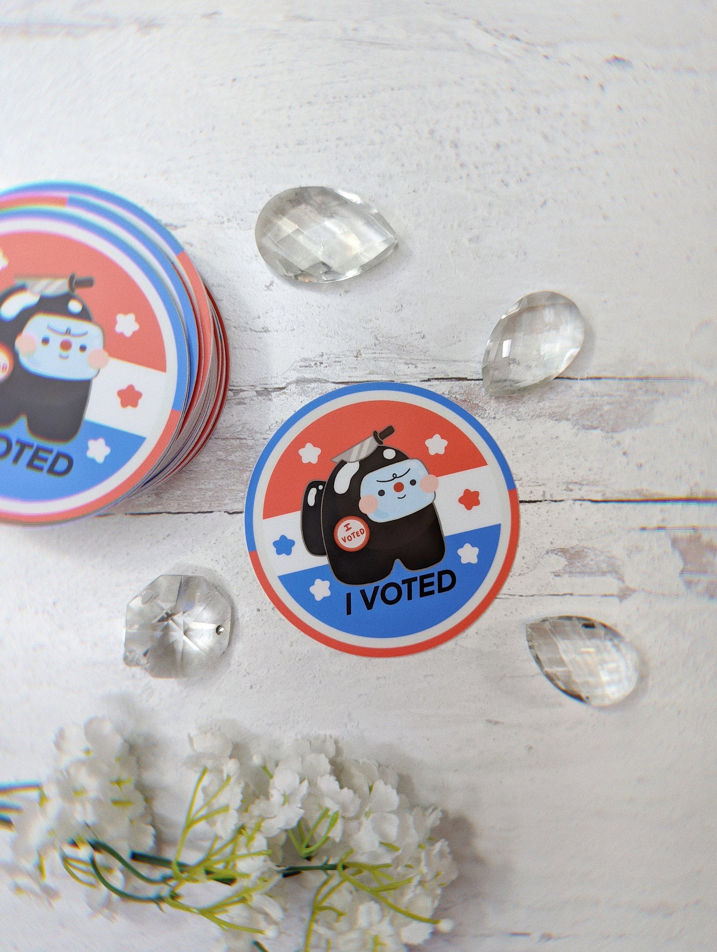 I Voted 3x3" Among Us Sticker- Waterproof Durable Vinyl Matte Circle Die-cut Sticker-Election Day-Good Crewmates Vote