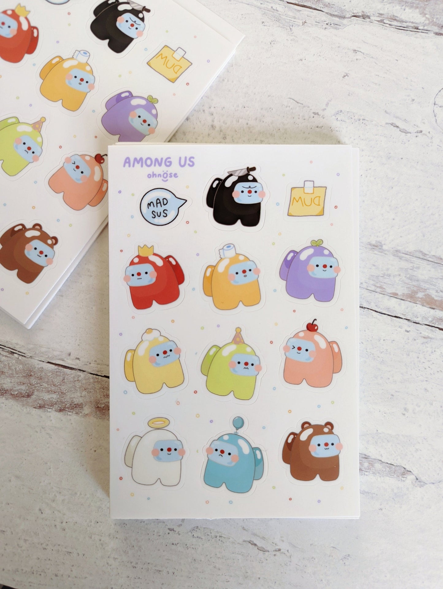 Among Us Sticker Sheet -A6 Waterproof Durable Vinyl Matte Sticker Sheet- Cute Stationery- Video Game Art Crewmate or Imposter-Mad Sus