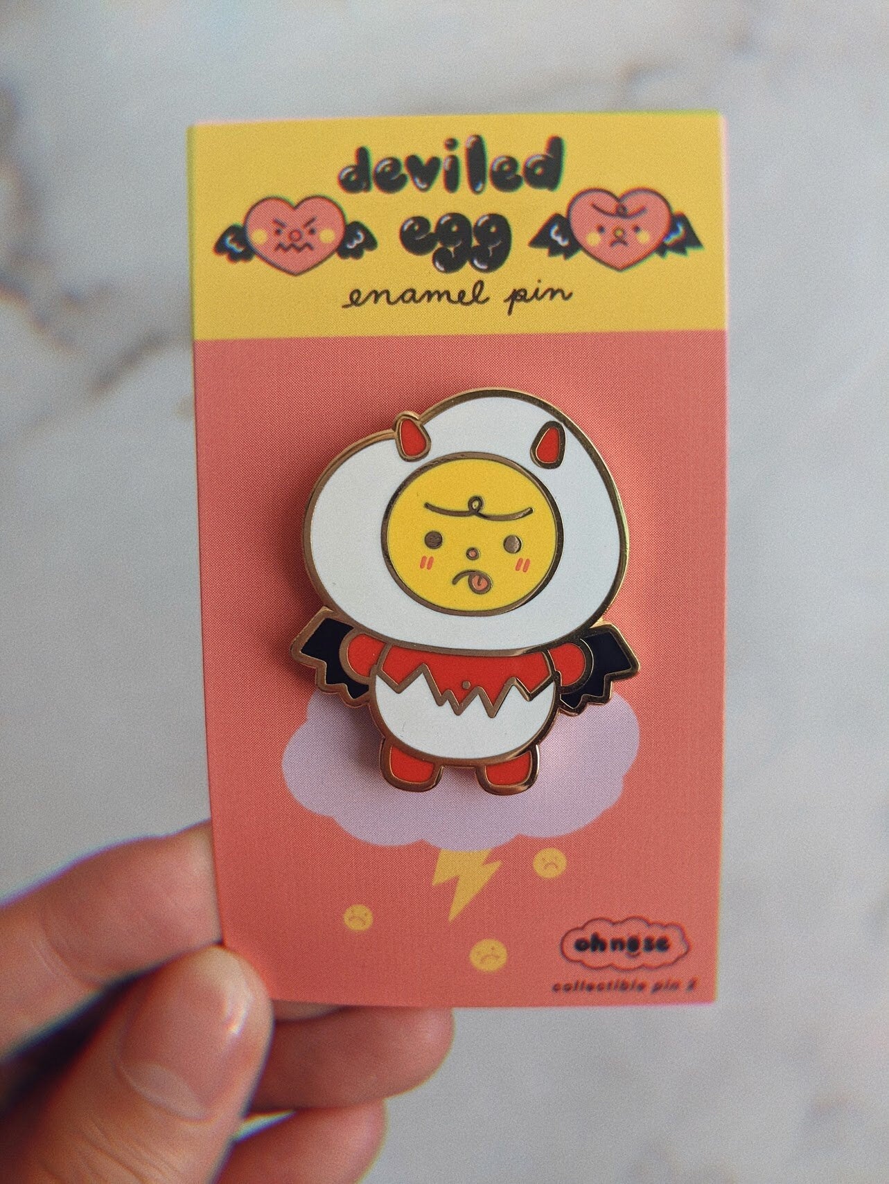 Don the Deviled Egg Pin | Lapel Pin- Badge| Cute Egg Hard Enamel Pin, Eggie, Eggs, Devil, Breakfast Pin