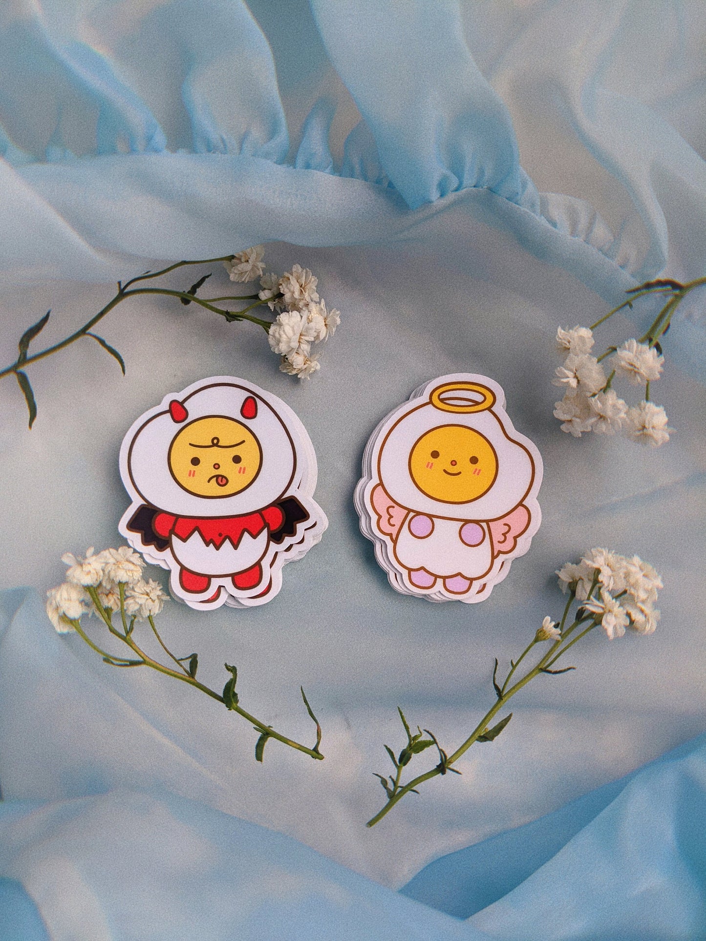 Deviled Egg and Egg Cute Angel Matte Weatherproof Sticker| Don the Deviled Egg| Eggu the Cute Angel| Laptop, iPad, Bottle Eggie Sticker