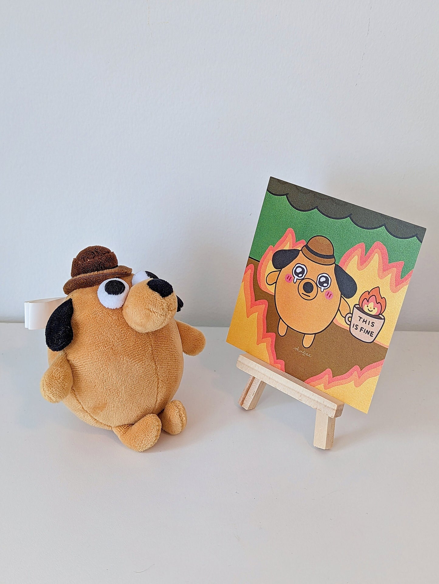 This is Fine SHIMMER 4x4 Mini Print| Meme This is Fine Dog in Burning House Decor| Funny Art Dog Print| Cute Meme