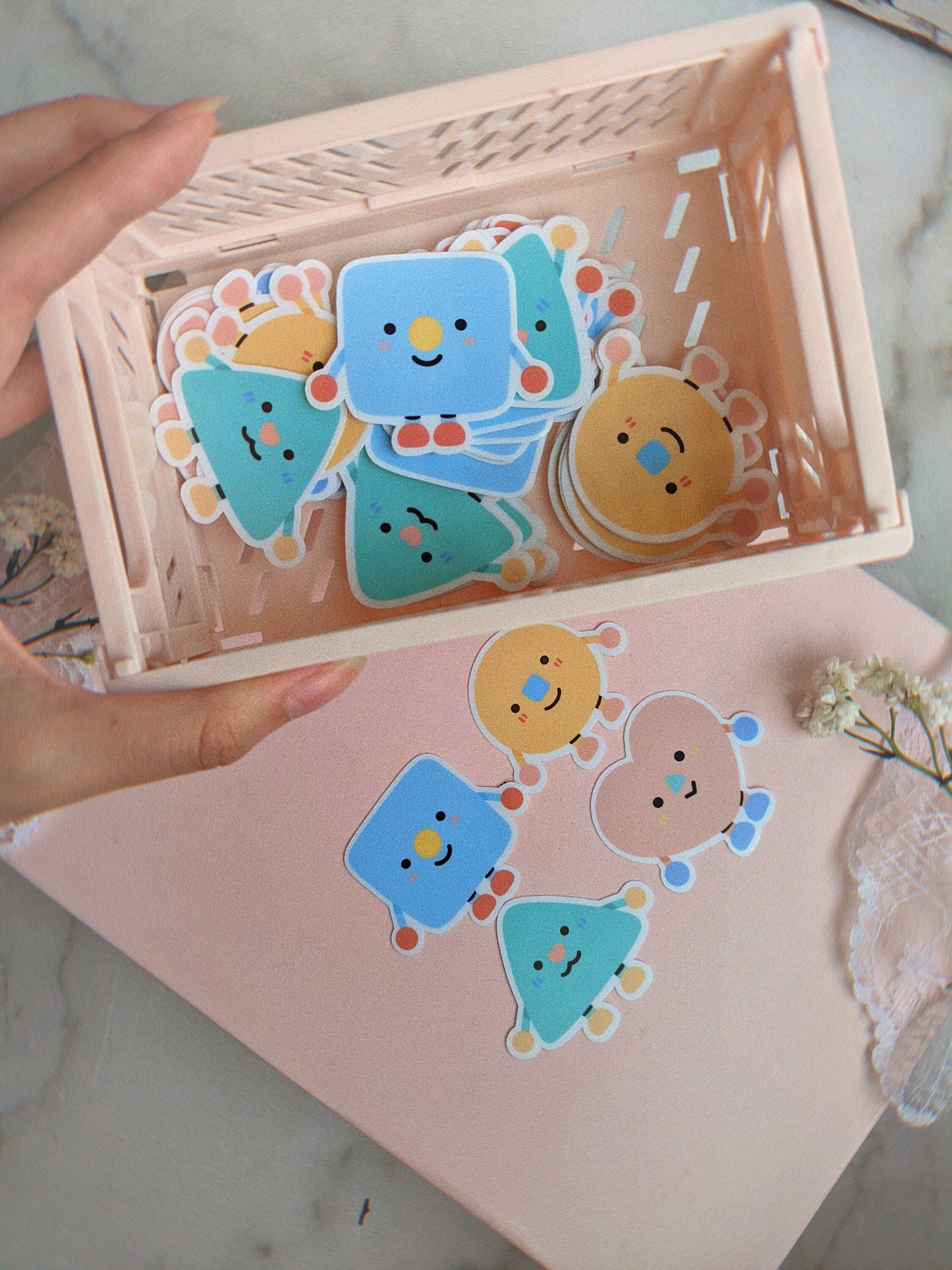 Ohn0se friend - Vi Sticker// Triangle with heart nose, smiley face friend, cute weatherproof glossy matte sticker