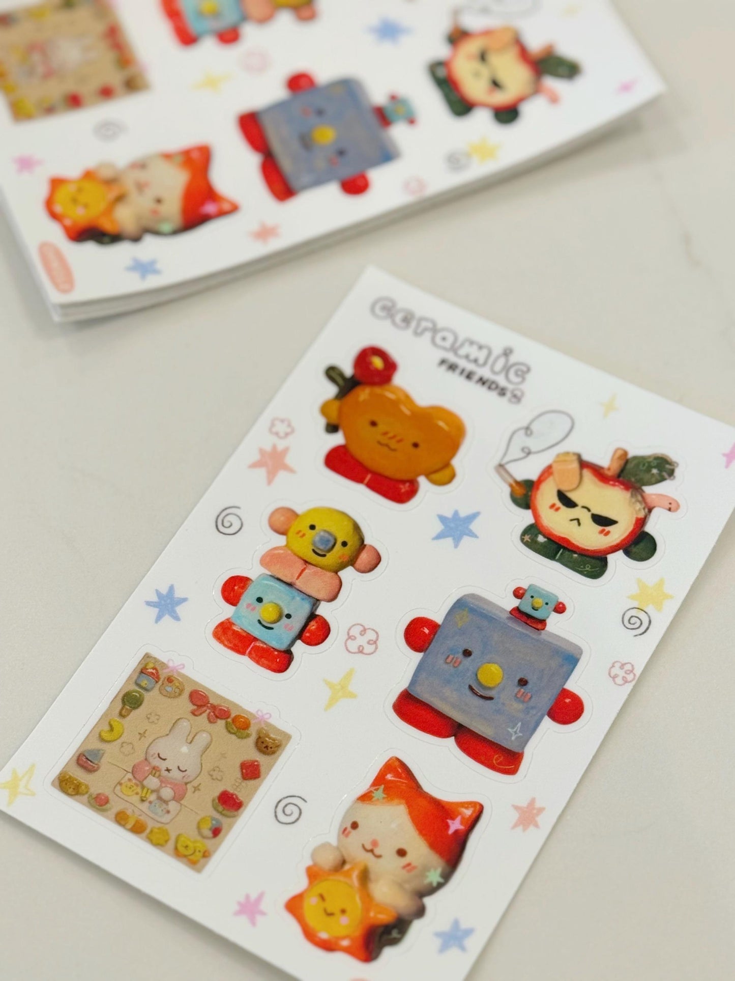 Ceramic Friends2 A6 Durable Waterproof Vinyl Sticker Sheet| Cute Little Guys Artwork| Perfect 4 Waterbottles Gifts Laptops| Animal &Friends