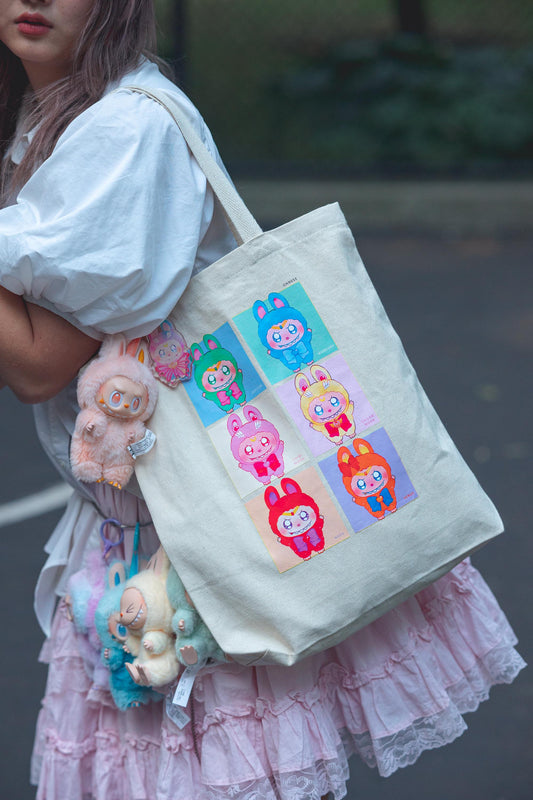 Sailor Moon x Labubu Sturdy Canvas Tote Bag| Cute Monsters Anime Inspired 100% Cotton Bag| Kawaii Magical Girls Transformation