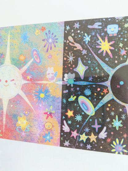 Solar Eclipse, In Totality 12x8" Pearlescent Shimmer Art Print / Moon and Sun Colorful Cosmic Phenomenons