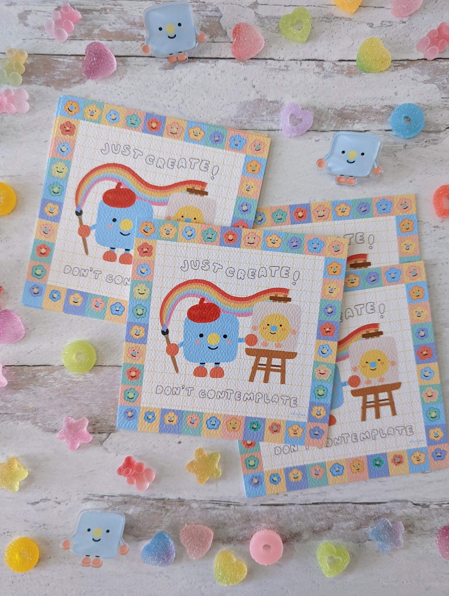 Just Create! Don't Contemplate! 4x4" MINI Art Print | Ell from Ohn0se Cute Artist Print