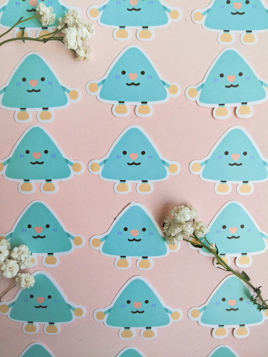 Ohn0se friend - Vi Sticker// Triangle with heart nose, smiley face friend, cute weatherproof glossy matte sticker