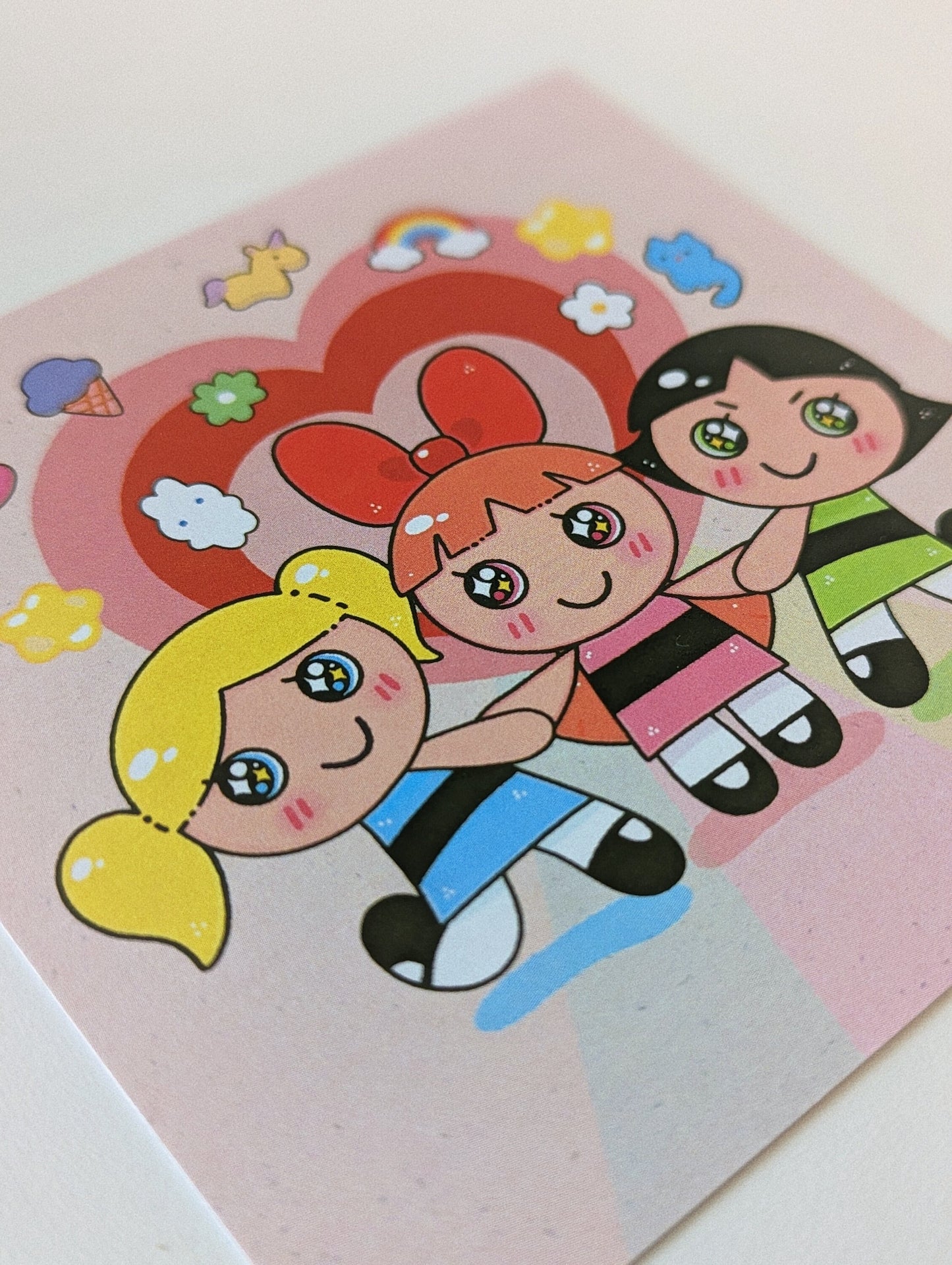 Powerpuff Girls 4x4 MINI SHIMMER Art Print| Bubble Blossoms Buttercup | 90's Design kid nostalgic cartoon| Sugar Spice & Everything Nice