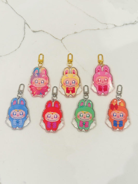 Labubu x Sailor Moon Gacha Keychain| RANDOM Lucky Draw Epoxy Glitter Charm w/ Secret| Magical Girl Kawaii Designer Collectible Bag Accessory