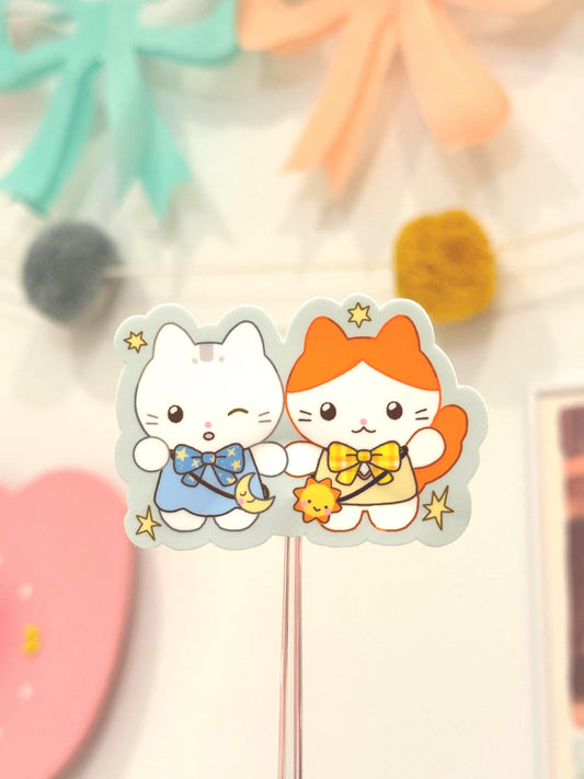 Waterproof Cute Cats Vinyl Sticker| Moon and Sun Kittens Kero & Yue| Kawaii Kitty decal gift for cat lovers| Perfect 4 waterbottles laptops