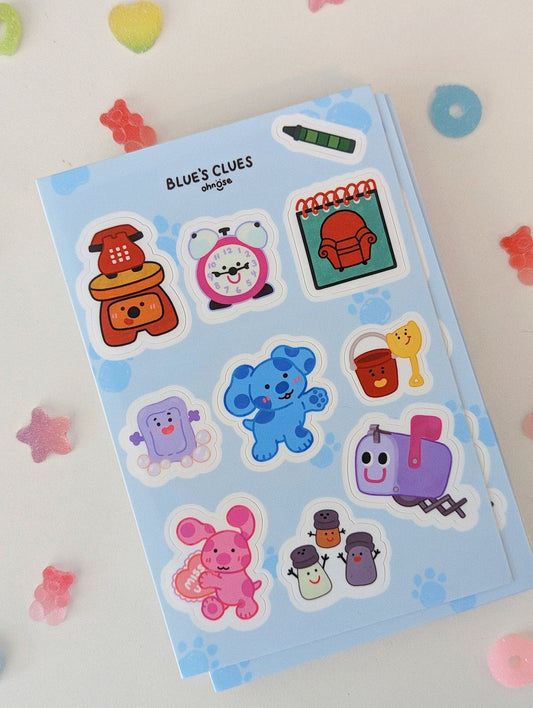 Blue's Clues & Friends Sheet -A6 Waterproof Durable Vinyl Sticker Sheet- Blue Magenta Mailbox Handy Dandy Notebook Steve Salt and Pepper