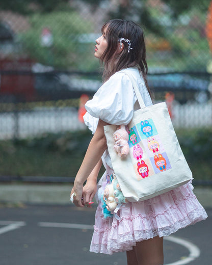 Sailor Moon x Labubu Sturdy Canvas Tote Bag| Cute Monsters Anime Inspired 100% Cotton Bag| Kawaii Magical Girls Transformation