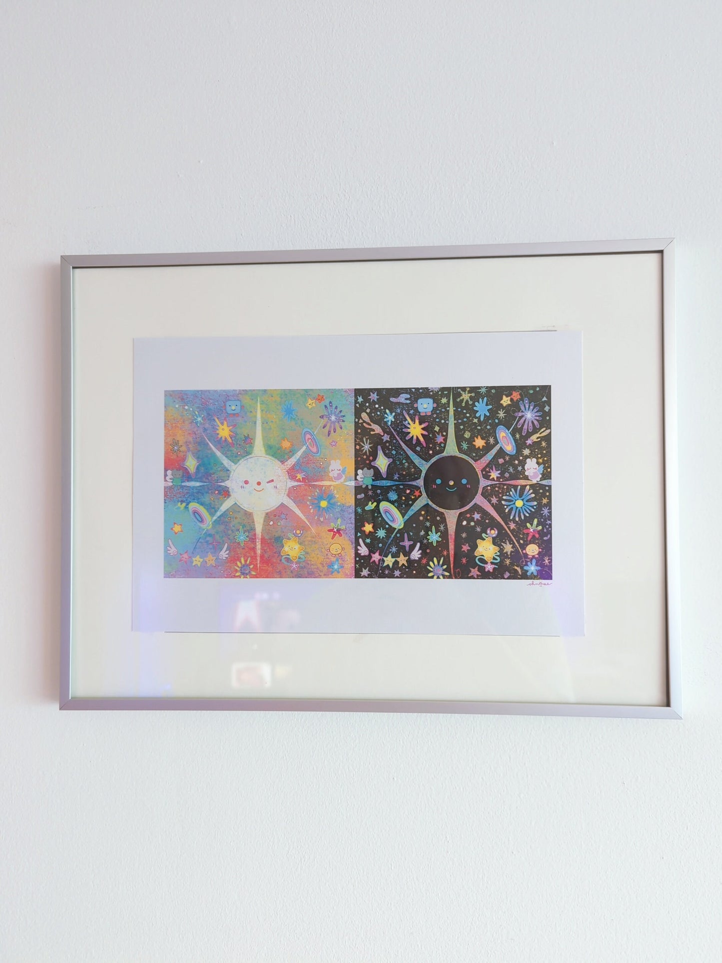 Solar Eclipse, In Totality 12x8" Pearlescent Shimmer Art Print / Moon and Sun Colorful Cosmic Phenomenons