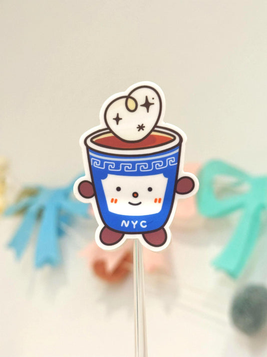 NYC Blue Coffee Cup Vinyl Sticker| Anothora  New York City Old School Coffee Cup| Waterproof Premium Sticker| Great gift for Coffee Lovers