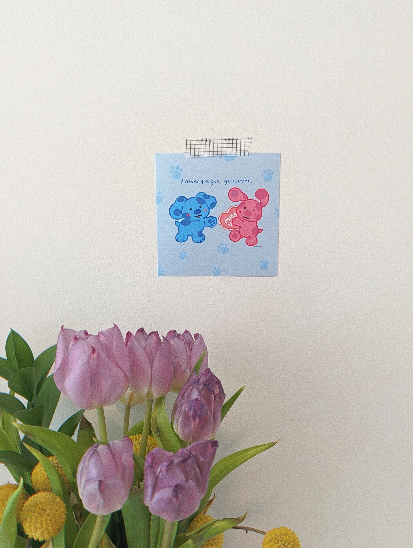 I Never Forgot You Ever- Blue's Clues 4x4" MINI Shimmer Art Print / Blue and Magenta, Steve Blues Clues, Nick Jr, Childhood Nostalgia Gift