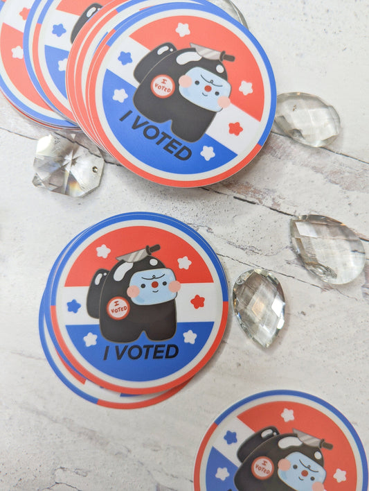 I Voted 3x3" Among Us Sticker- Waterproof Durable Vinyl Matte Circle Die-cut Sticker-Election Day-Good Crewmates Vote