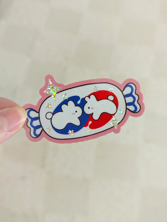 White Rabbit Candy Glitter Sticker| Cute Snow Bunny Chinese Candy| Childhood Milk candies