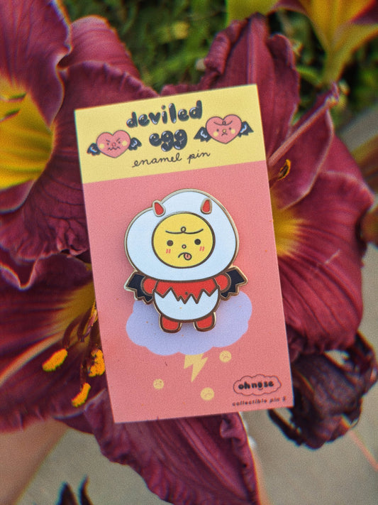 Don the Deviled Egg Pin | Lapel Pin- Badge| Cute Egg Hard Enamel Pin, Eggie, Eggs, Devil, Breakfast Pin