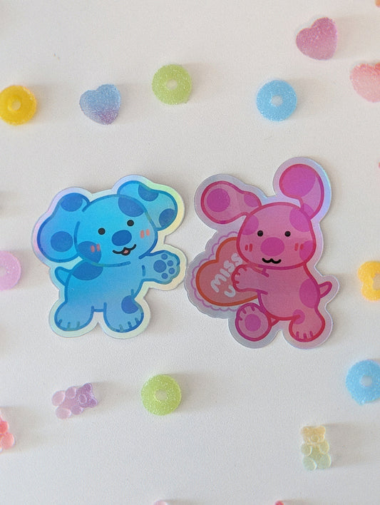 Blue + Magenta Holographic Sticker BUNDLE & Save / Blue's Clues, nostalgic gifts, childhood, cartoon dog, Laminated Vinyl Laptop Sticker