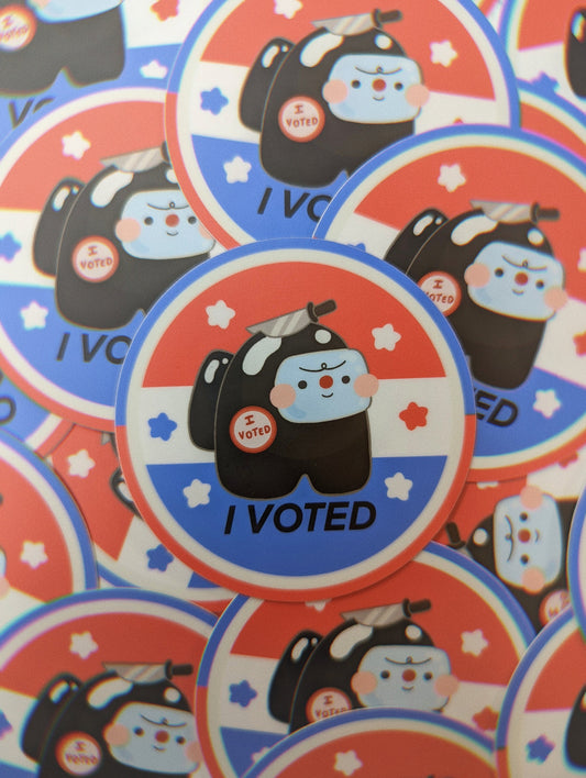 I Voted 3x3" Among Us Sticker- Waterproof Durable Vinyl Matte Circle Die-cut Sticker-Election Day-Good Crewmates Vote