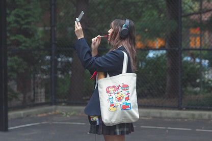 Pikachu Diner Sturdy Canvas Tote Bag| Cute Pokemon Japanese Anime Inspired 100% Cotton Bag| Kawaii Pocket Monster Milkshake Burger Retro 90s