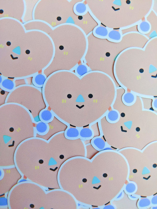 Ohn0se friend - Eva Sticker// Heart with triangle nose, smiley face friend, cute weatherproof glossy matte sticker
