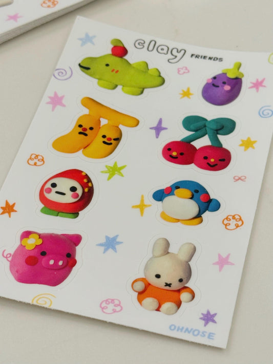 Clay Friends A6 Durable Waterproof Vinyl Sticker Sheet| Cute Little Guys Artwork| Perfect 4 Waterbottles Gifts Laptops| Tiny Animal &Friends