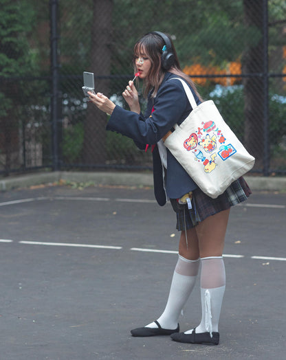 Pikachu Diner Sturdy Canvas Tote Bag| Cute Pokemon Japanese Anime Inspired 100% Cotton Bag| Kawaii Pocket Monster Milkshake Burger Retro 90s