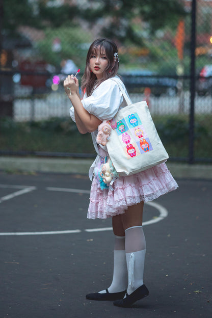 Sailor Moon x Labubu Sturdy Canvas Tote Bag| Cute Monsters Anime Inspired 100% Cotton Bag| Kawaii Magical Girls Transformation