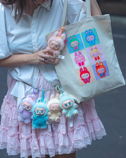 Sailor Moon x Labubu Sturdy Canvas Tote Bag| Cute Monsters Anime Inspired 100% Cotton Bag| Kawaii Magical Girls Transformation