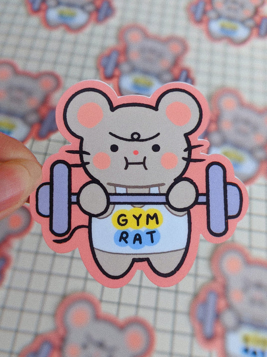 Little Apple the Gym Rat | Die Cut Sticker for Journal, Water Bottle, Planner | Lifting Weights | Deadlifts| Gym boi, cute rat
