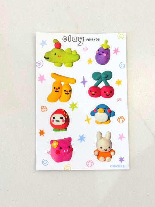 Clay Friends A6 Durable Waterproof Vinyl Sticker Sheet| Cute Little Guys Artwork| Perfect 4 Waterbottles Gifts Laptops| Tiny Animal &Friends