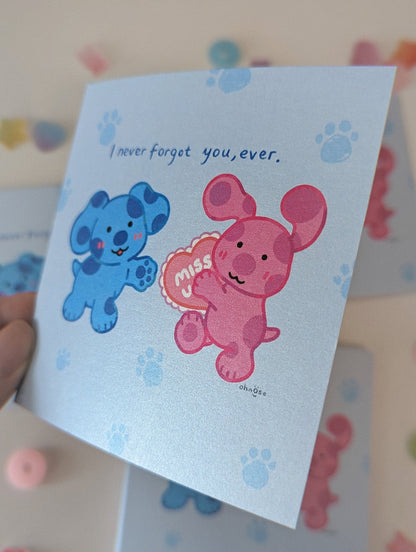 I Never Forgot You Ever- Blue's Clues 4x4" MINI Shimmer Art Print / Blue and Magenta, Steve Blues Clues, Nick Jr, Childhood Nostalgia Gift