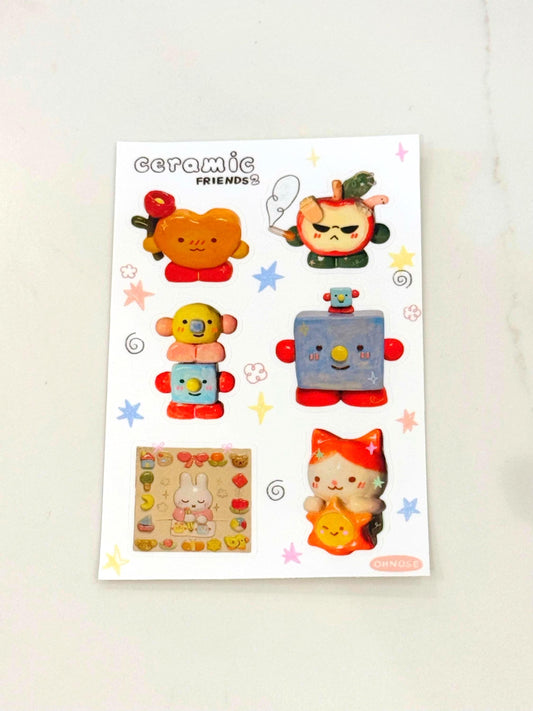 Ceramic Friends2 A6 Durable Waterproof Vinyl Sticker Sheet| Cute Little Guys Artwork| Perfect 4 Waterbottles Gifts Laptops| Animal &Friends