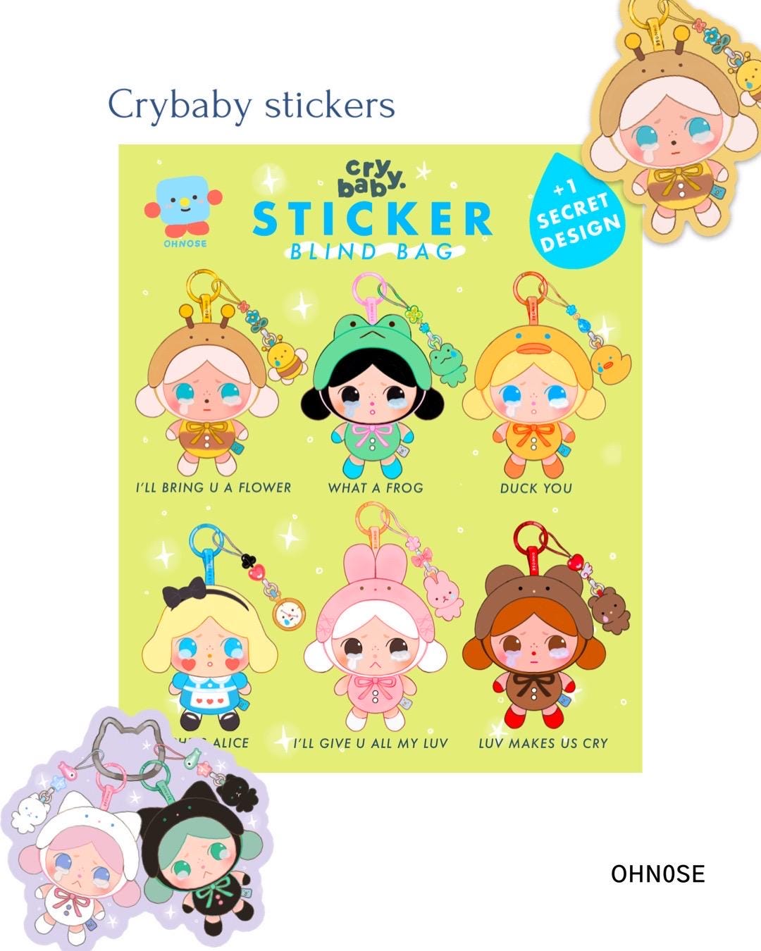 Gacha CryBaby Vinyl Sticker| RANDOM Blind Bag 6 designs + secret| Crying for Love PopMart Matte Sticker| Perfect trinket lover gift